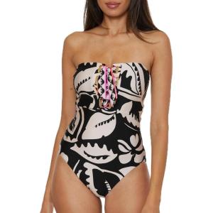 Trina Turk Womens Florence Bandeau Lace Up One Piece Swimsuit, Adjustable, Bathing Suits for Women(Multicolor)