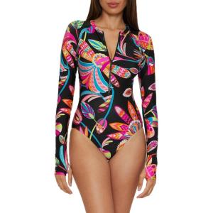 Trina Turk Women’s Luminary Paddlesuit One Piece Swimsuit, Rash Guard, Uv Protection, Zip Front, Long Sleeve, Bathing Suits(Multicolor)