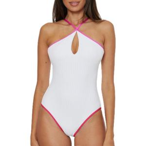 Trina Turk Womens Maori High Neck One Piece Swimsuit, Adjustable, Bathing Suits for Women(White)