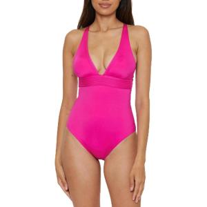 Trina Turk Women’s Monaco One Piece Swimsuit, Plunge Neck, Bathing Suits(Pink Parade)