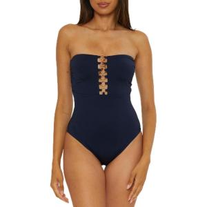 Trina Turk Women’s Monaco Ring Bandeau One Piece Swimsuit, Adjustable, Bathing Suits(Ink)