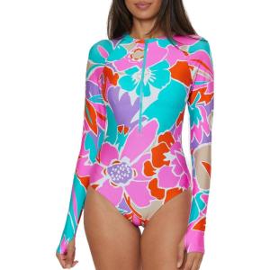 Trina Turk Women’s Paddle One Piece Swimsuit, Rash Guard, UV Protection, Zip Front, Long Sleeve, Bathing Suits for Women(Amalfi (Multicolor))