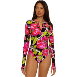 Trina Turk Women’s Paddle One Piece Swimsuit, Rash Guard, UV Protection, Zip Front, Long Sleeve, Bathing Suits for Women(Bougainville)