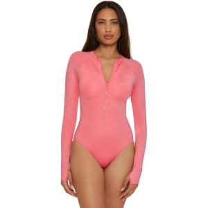 Trina Turk Women’s Paddle One Piece Swimsuit, Rash Guard, UV Protection, Zip Front, Long Sleeve, Bathing Suits for Women(Garden Pink)