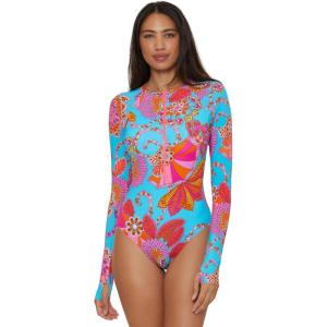 Trina Turk Women’s Paddle One Piece Swimsuit, Rash Guard, UV Protection, Zip Front, Long Sleeve, Bathing Suits for Women(Meilani (Multicolor))