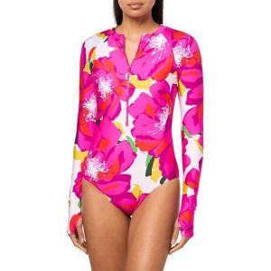 Trina Turk Women’s Paddle One Piece Swimsuit, Rash Guard, UV Protection, Zip Front, Long Sleeve, Bathing Suits for Women(Monaco (Bloom))