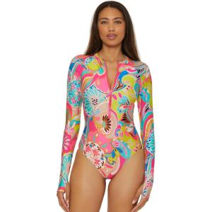 Trina Turk Women’s Paddle One Piece Swimsuit, Rash Guard, UV Protection, Zip Front, Long Sleeve, Bathing Suits for Women(Monaco (Venus))