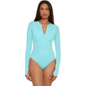 Trina Turk Women’s Paddle One Piece Swimsuit, Rash Guard, UV Protection, Zip Front, Long Sleeve, Bathing Suits for Women(Sky)