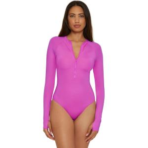 Trina Turk Women’s Paddle One Piece Swimsuit, Rash Guard, UV Protection, Zip Front, Long Sleeve, Bathing Suits for Women(Sugar Berry)