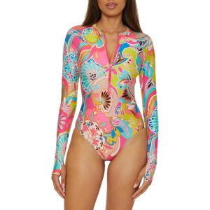 Trina Turk Women’s Paddle One Piece Swimsuit, Rash Guard, UV Protection, Zip Front, Long Sleeve, Bathing Suits for Women(Venus (Multicolor))