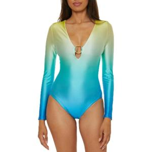Trina Turk Women’s Paddle One Piece Swimsuit, Rash Guard, UV Protection, Zip Front, Long Sleeve, Bathing Suits for Women(West Palm (Multicolor))