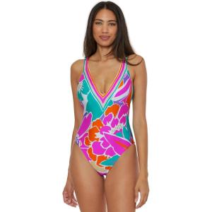Trina Turk Womens Plunge One Piece Swimsuit, Bathing Suits for Women(Amalfi (Multicolor))