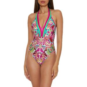 Trina Turk Womens Plunge One Piece Swimsuit, Bathing Suits for Women(Hawaiian Garden (Multicolor))