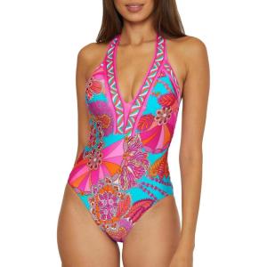 Trina Turk Womens Plunge One Piece Swimsuit, Bathing Suits for Women(Meilani (Multicolor A))
