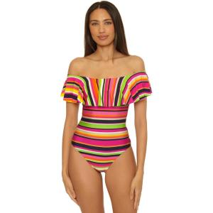 Trina Turk Womens Ruffle One Piece Swimsuit, Off Shoulder, Bathing Suits for Women(Monaco (Anniversary))