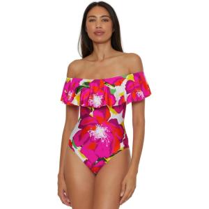 Trina Turk Womens Ruffle One Piece Swimsuit, Off Shoulder, Bathing Suits for Women(Monaco (Bloom))