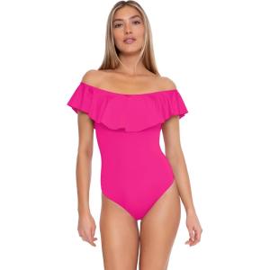Trina Turk Womens Ruffle One Piece Swimsuit, Off Shoulder, Bathing Suits for Women(Monaco (Pink Parade))