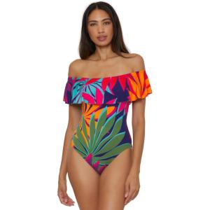 Trina Turk Womens Ruffle One Piece Swimsuit, Off Shoulder, Bathing Suits for Women(Wailea (Multicolor))