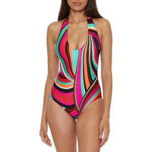 Trina Turk Womens Swoop One Piece Swimsuit, Plunge Halter Neck, Bathing Suits for Women(Multicolor)