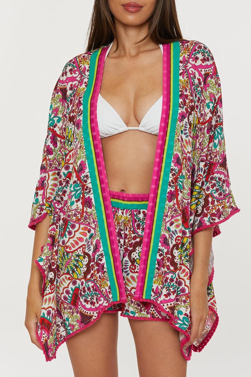 imageTrina Turk Pocket Shorts Casual Beach Cover Ups for WomenHawaiian Garden Multicolor