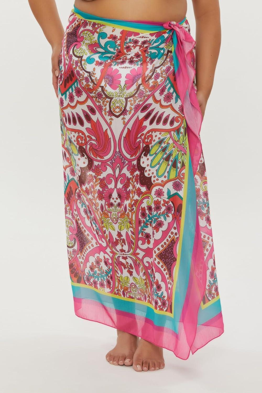 imageTrina Turk Womens Pareo Sarong Casual Beach Cover Ups for WomenHawaiian Garden Multicolor
