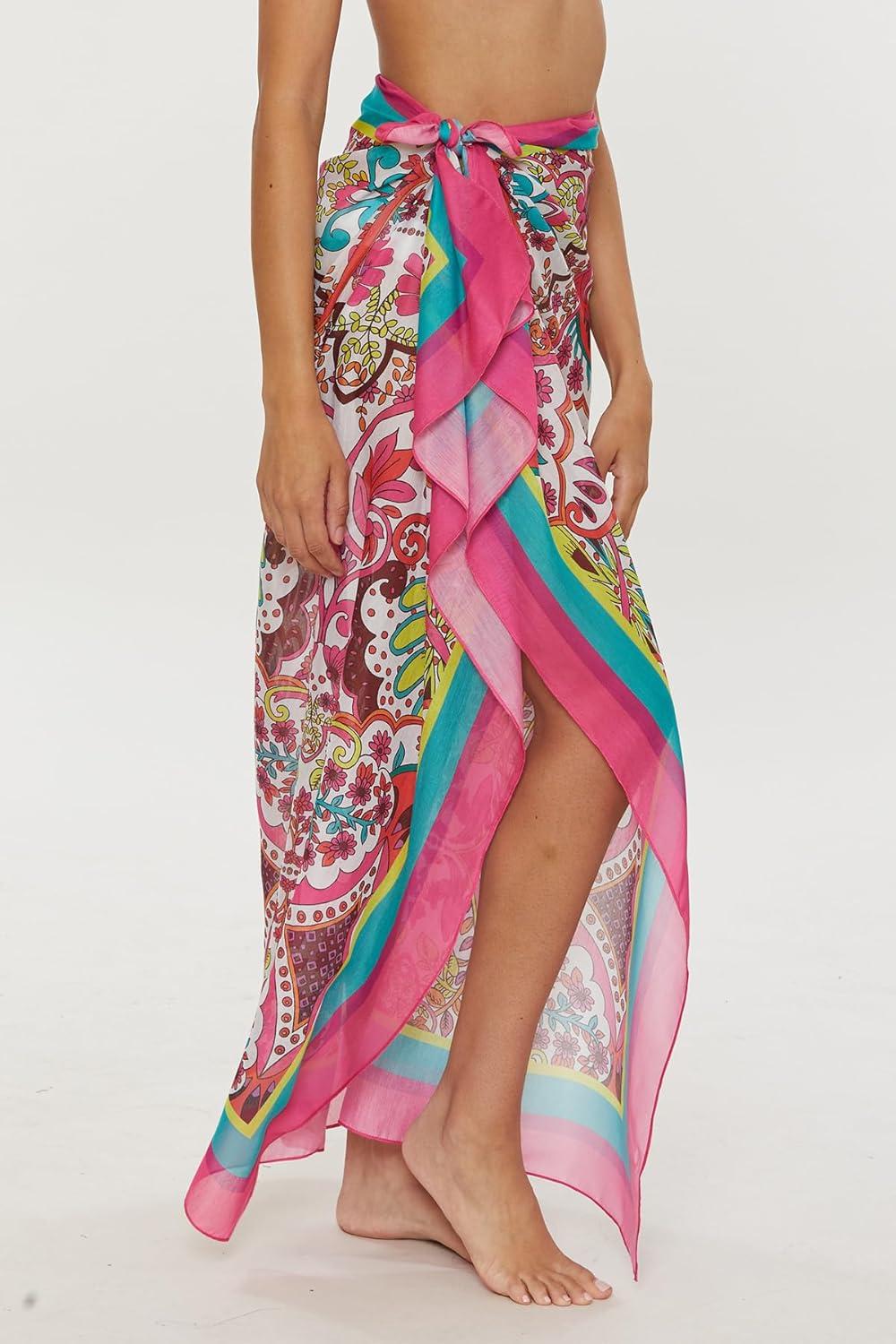 imageTrina Turk Womens Pareo Sarong Casual Beach Cover Ups for WomenHawaiian Garden Multicolor