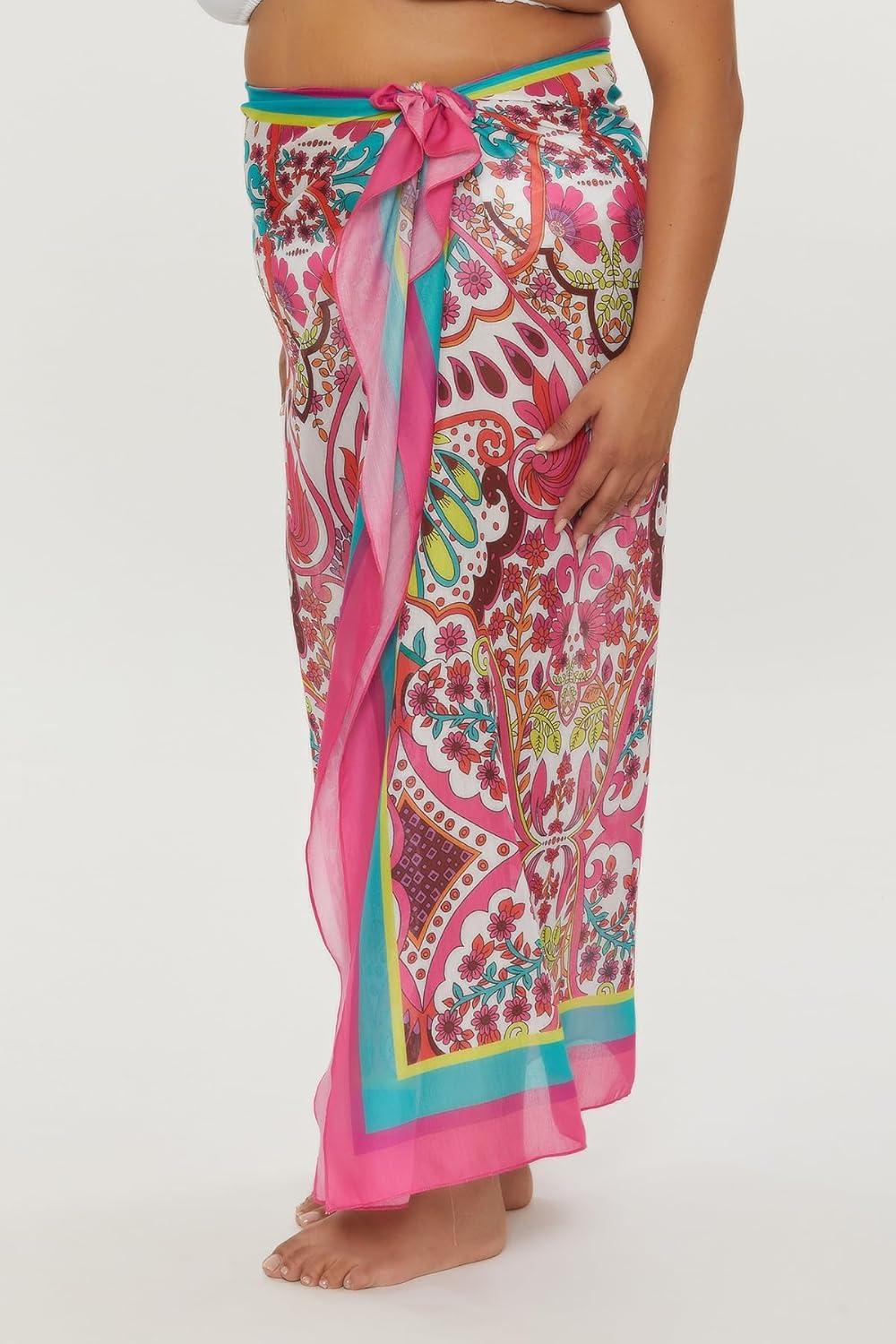 imageTrina Turk Womens Pareo Sarong Casual Beach Cover Ups for WomenHawaiian Garden Multicolor