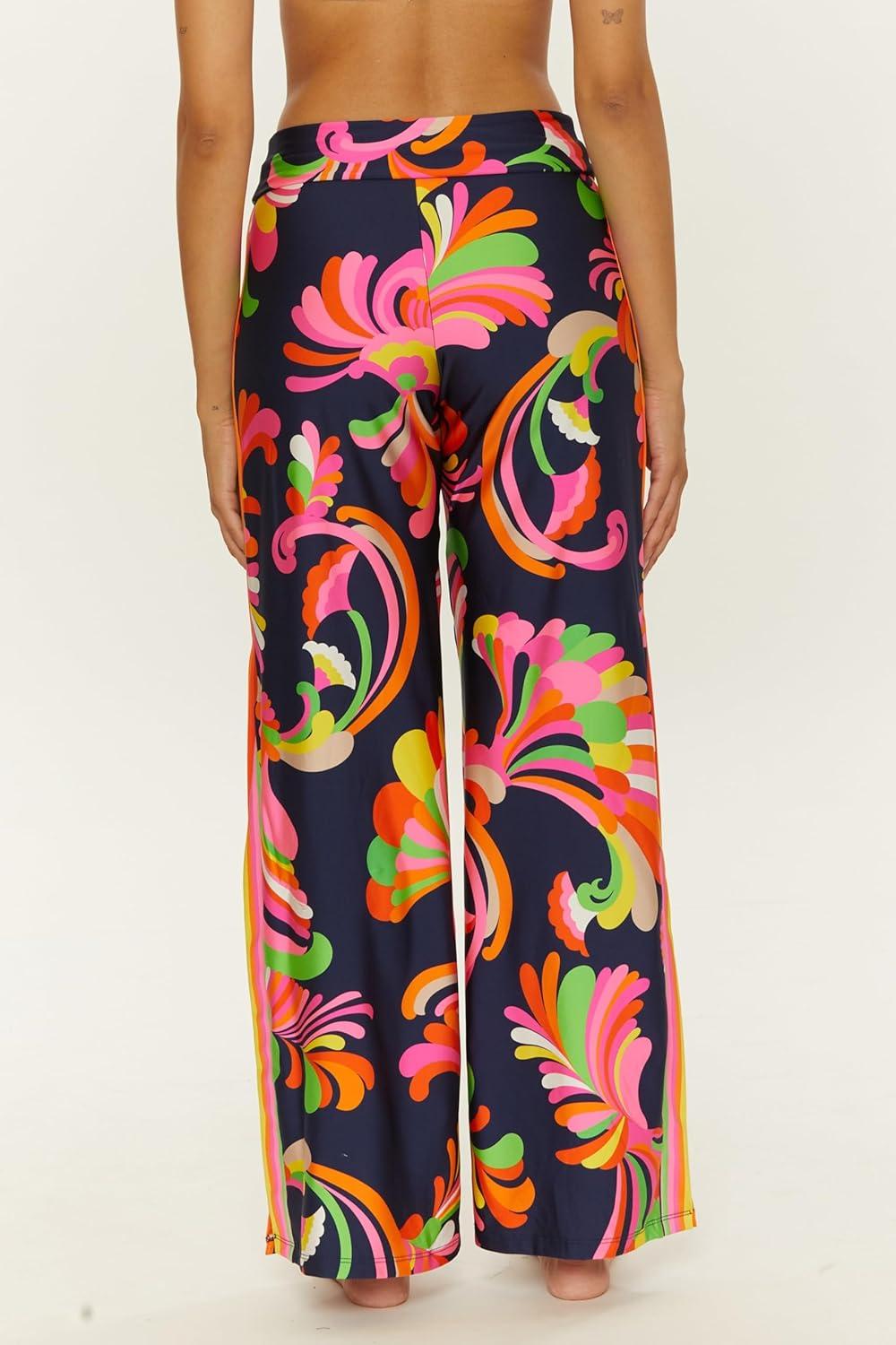 imageTrina Turk Womens Poolside Swirl Pants Casual Wide Leg Floral Print Beach Cover Ups for WomenMulticolor