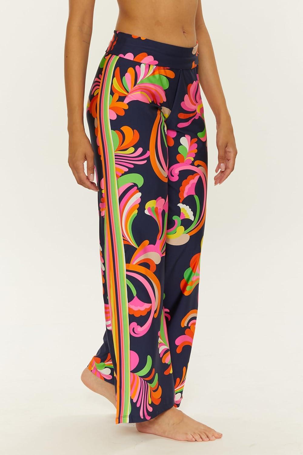 imageTrina Turk Womens Poolside Swirl Pants Casual Wide Leg Floral Print Beach Cover Ups for WomenMulticolor