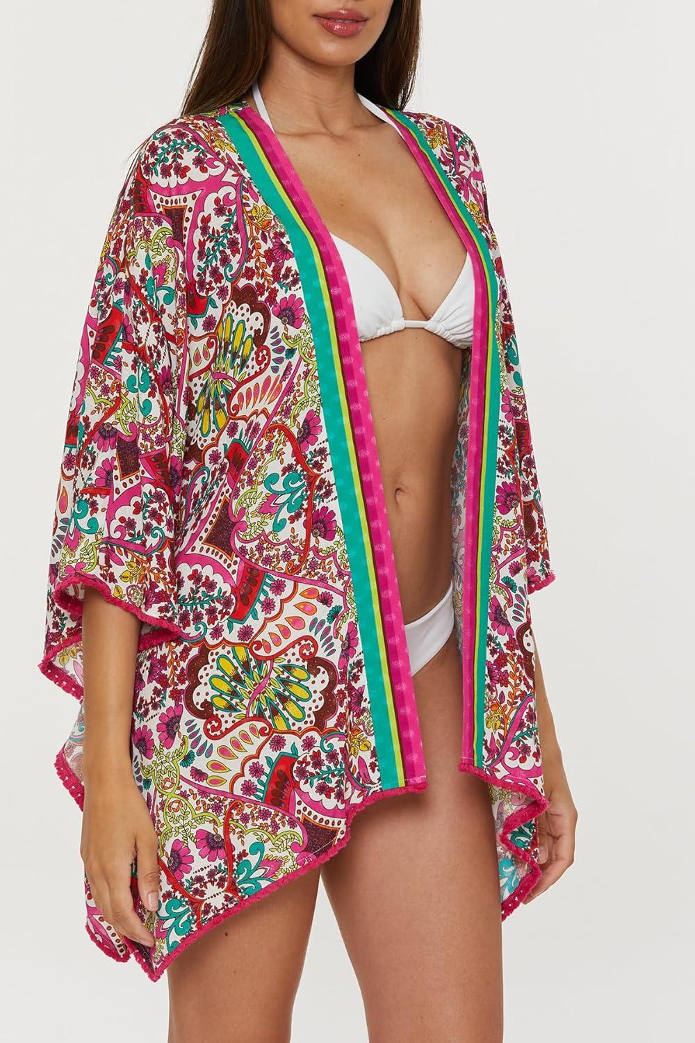imageTrina Turk womens Open Front Tunic Casual Beach Cover Ups for WomenHawaiian Garden Multicolor