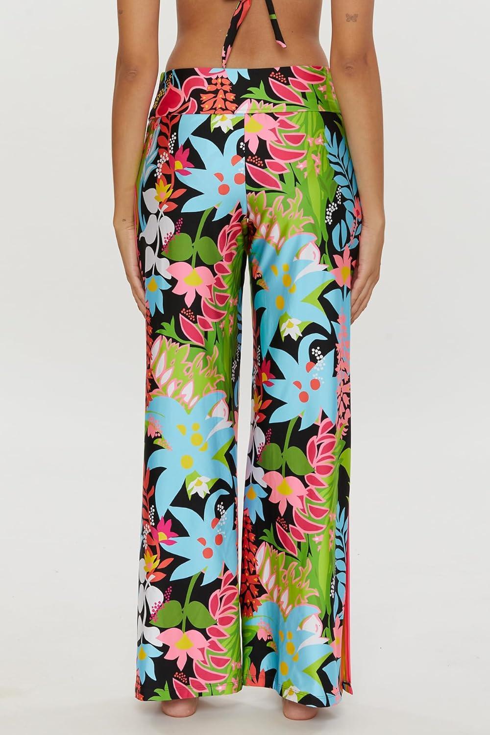 imageTrina Turk womens Swim Pants Casual Wide Leg Beach Cover Ups for WomenTiki Border Multicolor