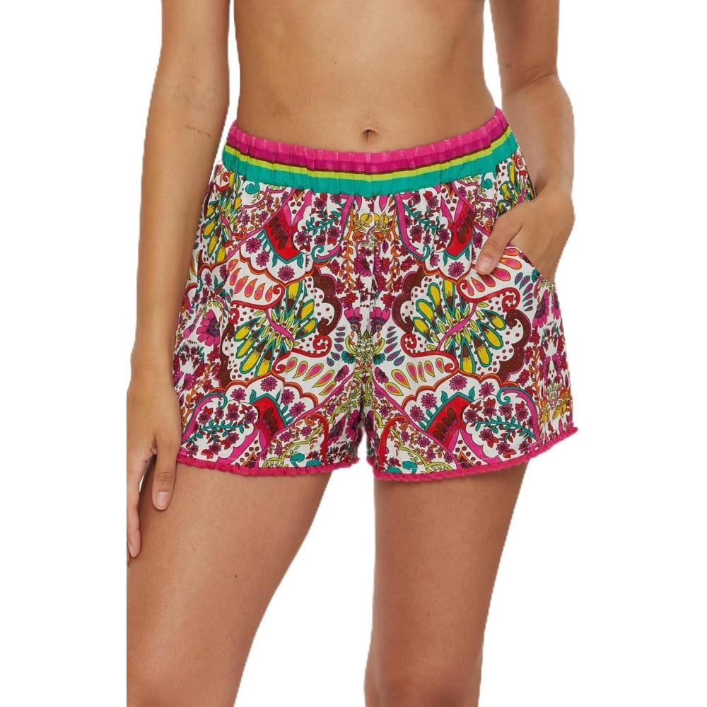 imageTrina Turk Pocket Shorts Casual Beach Cover Ups for WomenHawaiian Garden Multicolor