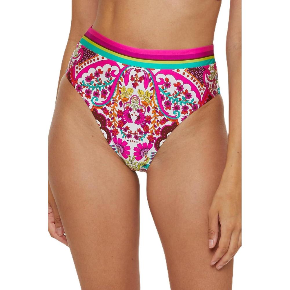 imageTrina Turk Womens Hawaiian Garden High Waisted Bikini Bottom Floral Print Cheeky Coverage Swimwear Separates for WomenMulticolor