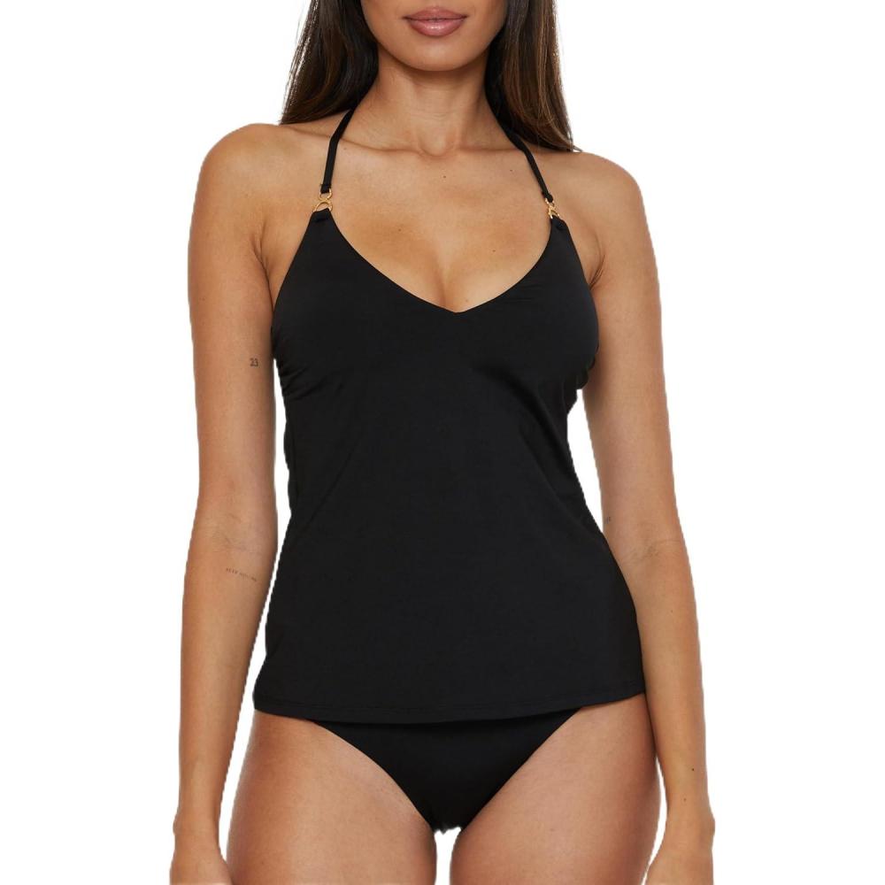 imageTrina Turk Womens Monaco VNeck Tankini Adjustable Tie Back Swimsuit TopsBlack