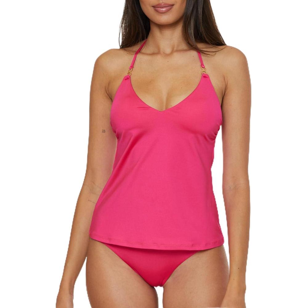 imageTrina Turk Womens Monaco VNeck Tankini Adjustable Tie Back Swimsuit TopsCanes Coral