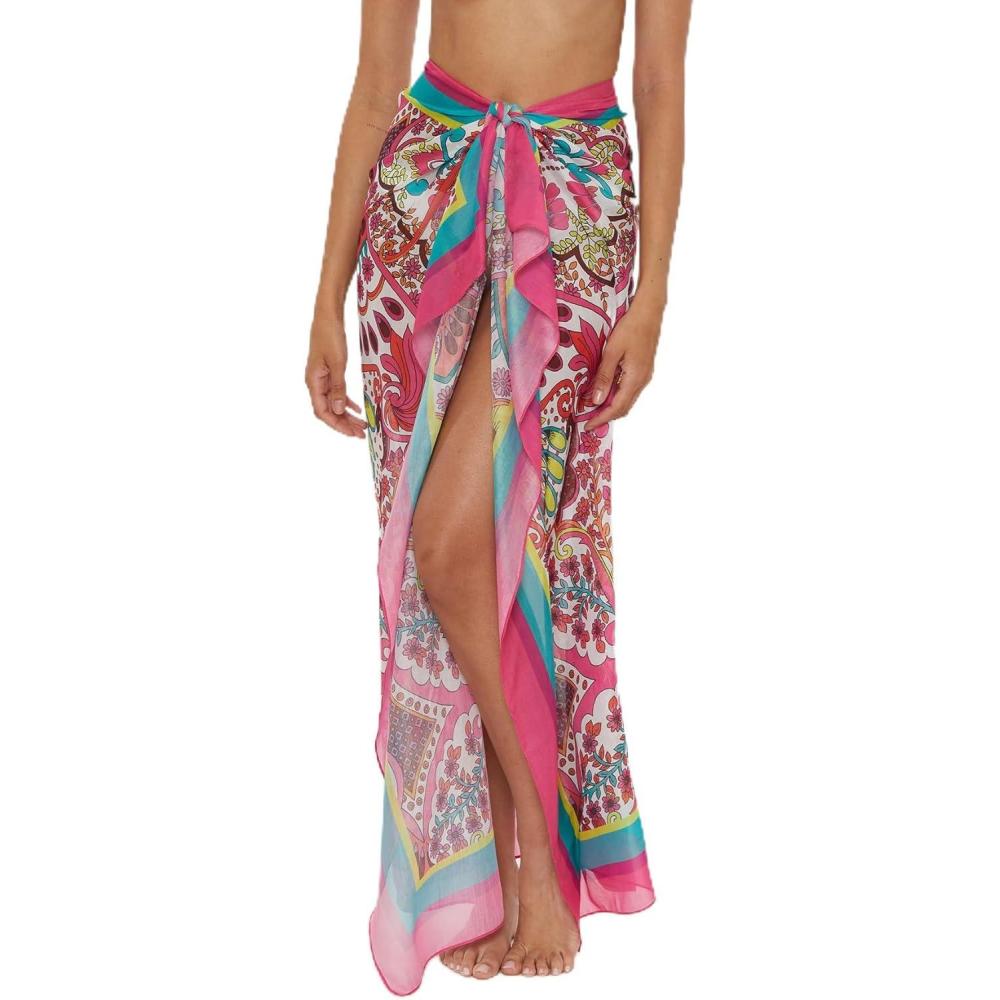 imageTrina Turk Womens Pareo Sarong Casual Beach Cover Ups for WomenHawaiian Garden Multicolor