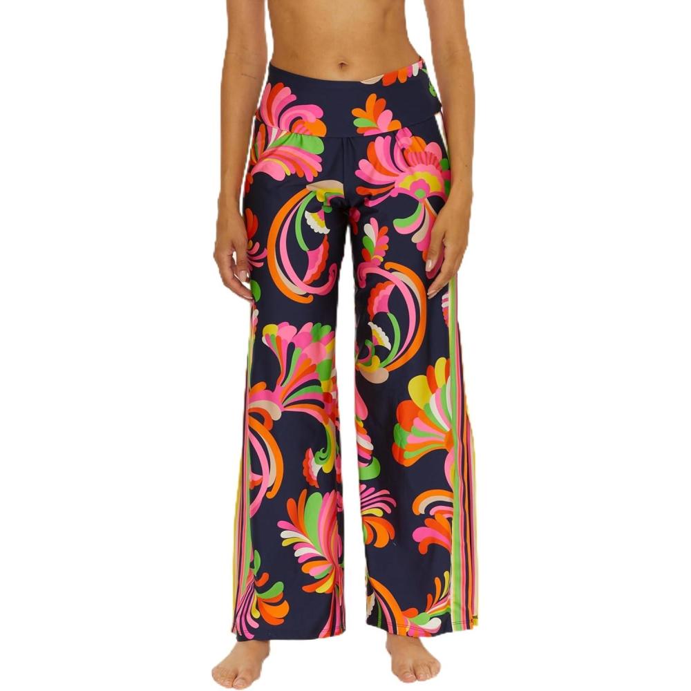 imageTrina Turk Womens Poolside Swirl Pants Casual Wide Leg Floral Print Beach Cover Ups for WomenMulticolor