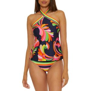 Trina Turk Womens Anniversary Stripe Reversible High Neck Tankini, Adjustable, Tie Back, Swimsuit Tops for Women(Multicolor)