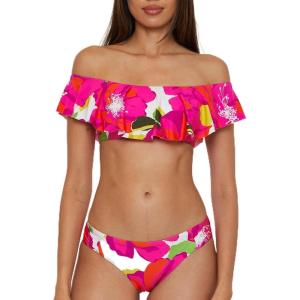 Trina Turk Women’s Bloom Ruffle Bandeau Bikini Top, Off Shoulder, Floral Print, Swimwear Separates(Multicolor)