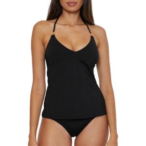 Trina Turk Women’s Monaco V-Neck Tankini, Adjustable, Tie Back, Swimsuit Tops(Black)