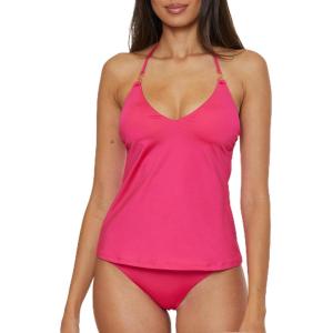 Trina Turk Women’s Monaco V-Neck Tankini, Adjustable, Tie Back, Swimsuit Tops(Canes Coral)