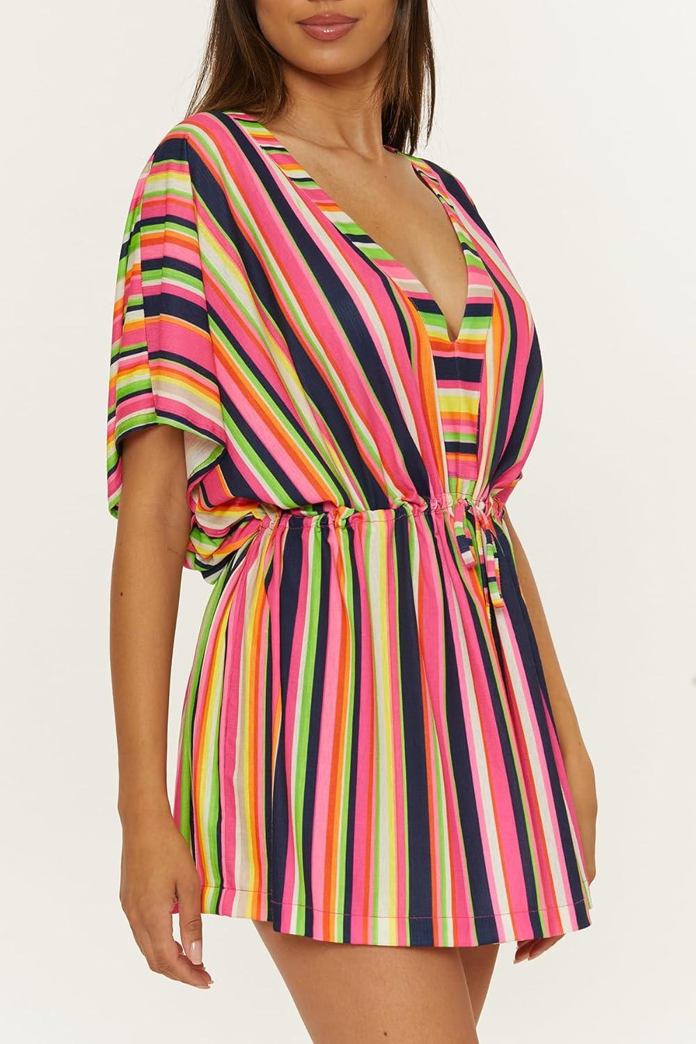imageTrina Turk womens Anniversary Stripe Tunic Plunge Vneck Casual Beach Cover Ups for Women