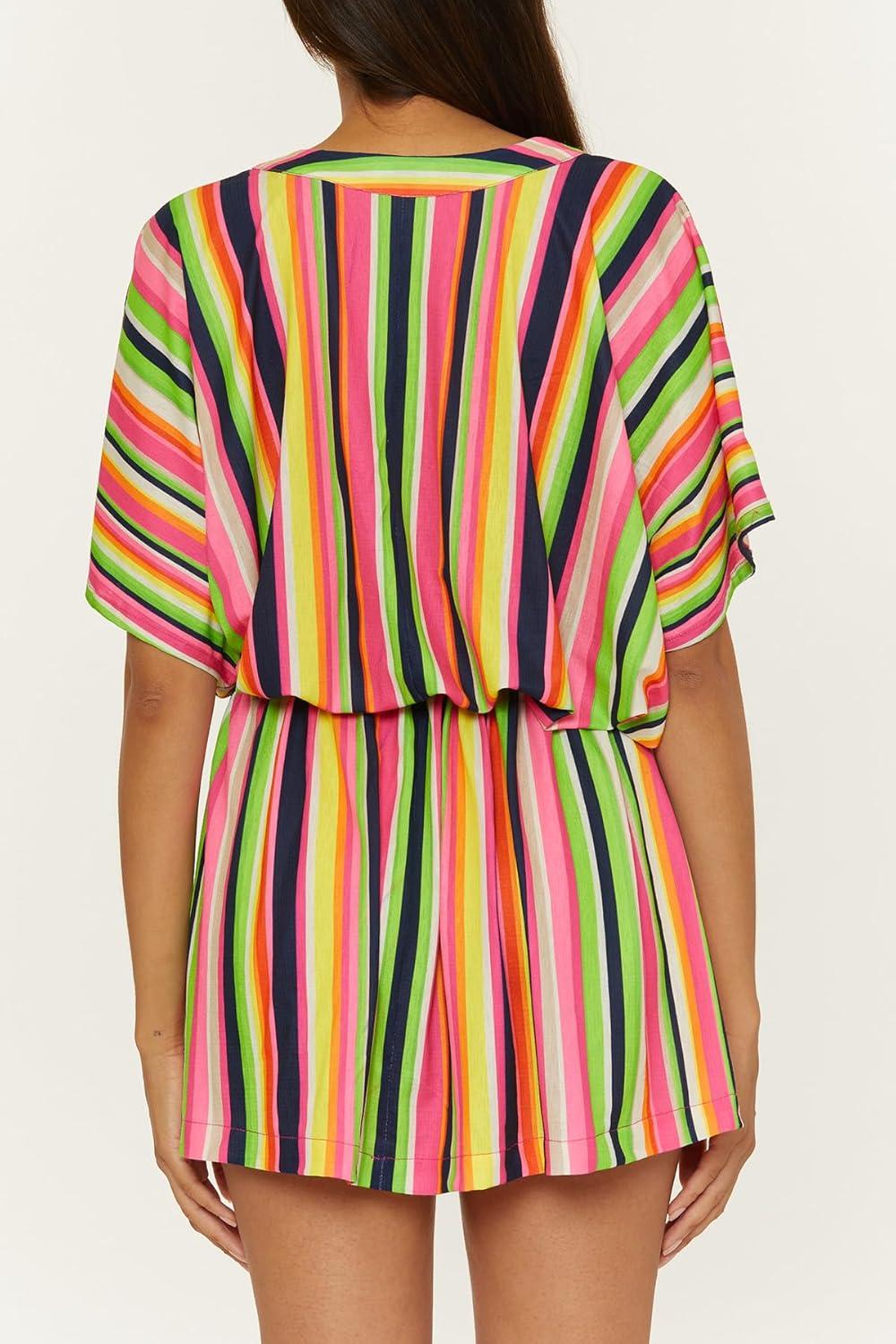 imageTrina Turk womens Anniversary Stripe Tunic Plunge Vneck Casual Beach Cover Ups for Women