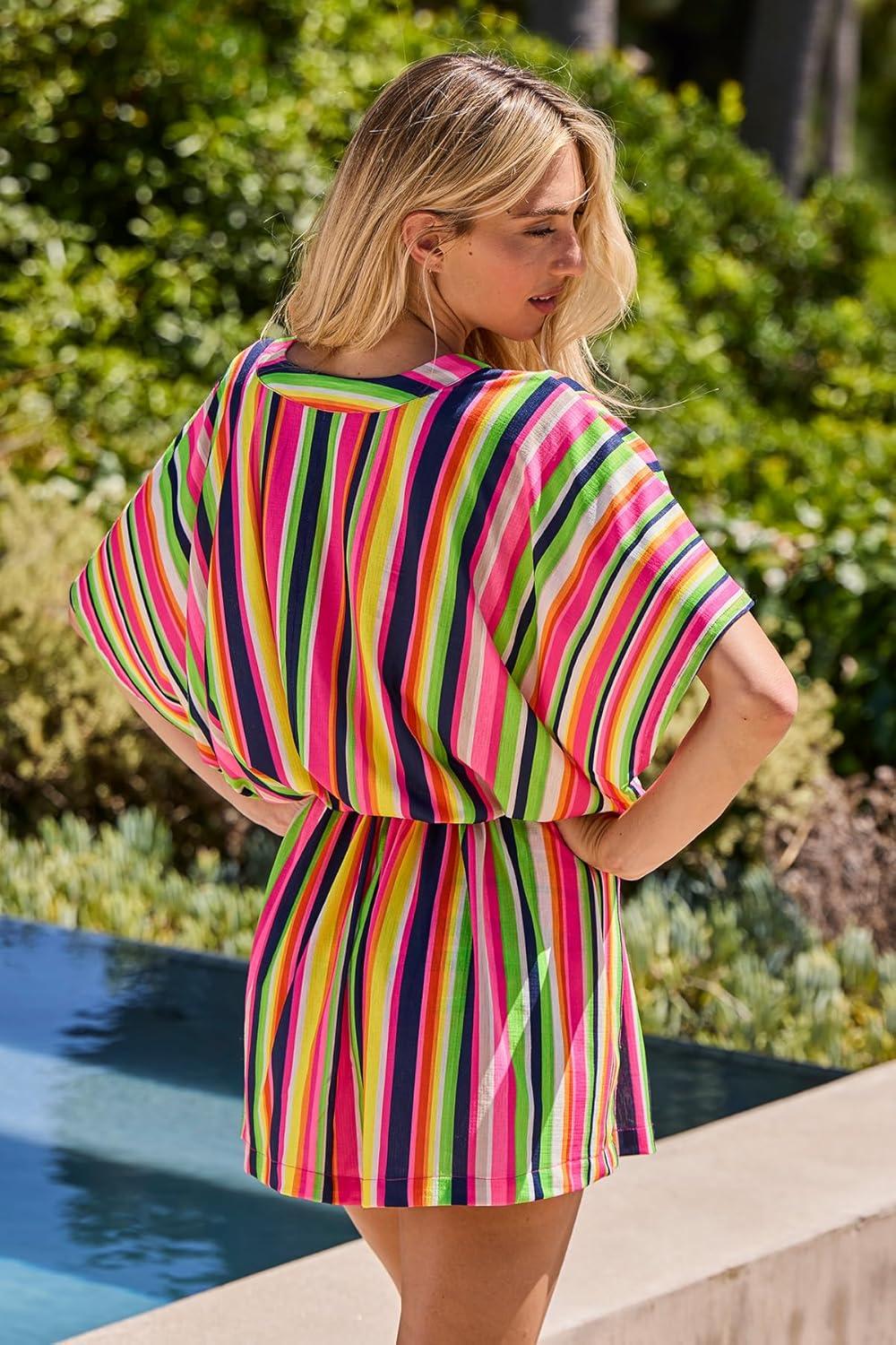 imageTrina Turk womens Anniversary Stripe Tunic Plunge Vneck Casual Beach Cover Ups for Women