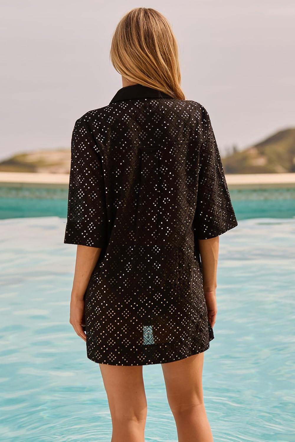imageTrina Turk Mazarine Tunic Casual Beach Cover Ups for WomenBlack