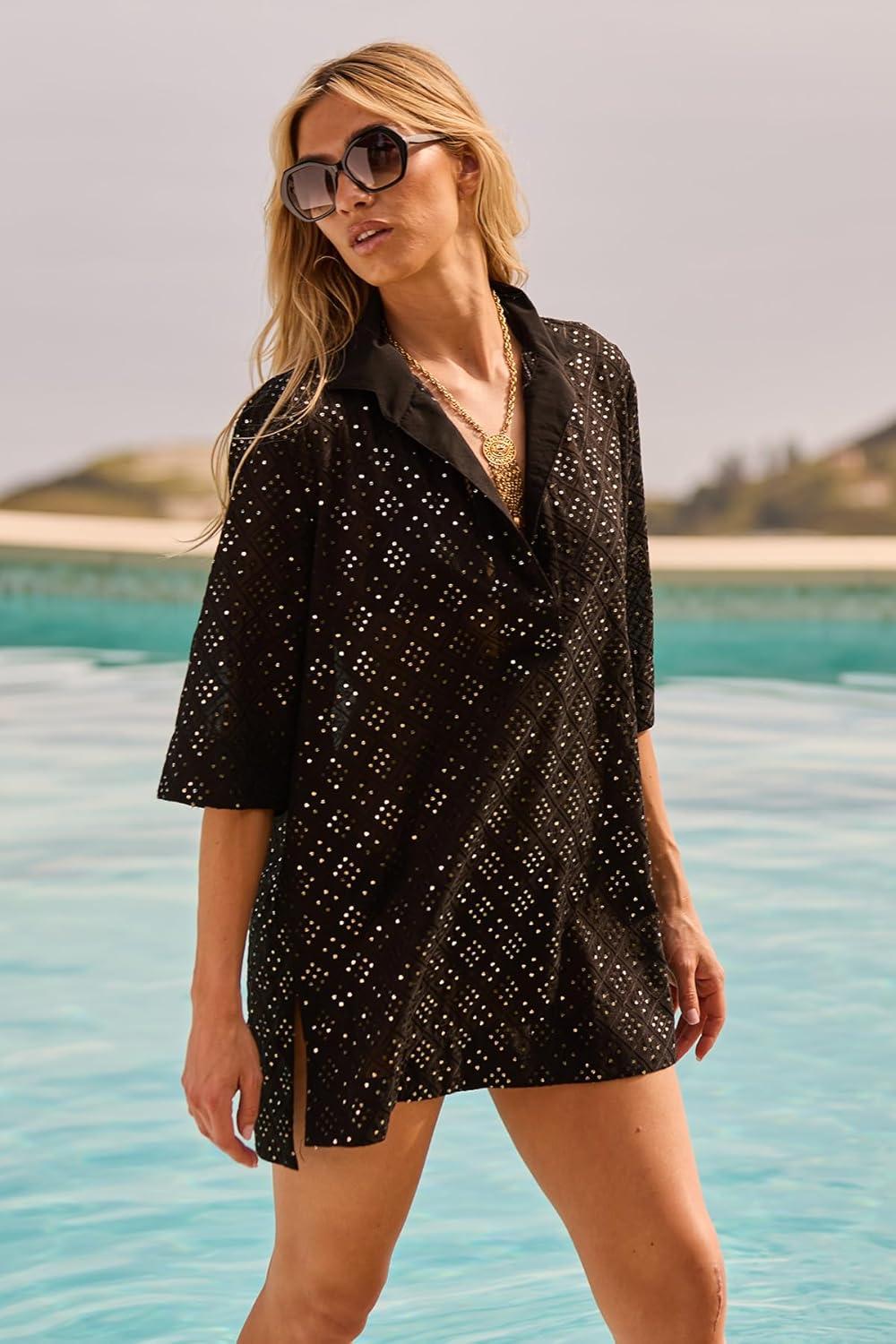 imageTrina Turk Mazarine Tunic Casual Beach Cover Ups for WomenBlack