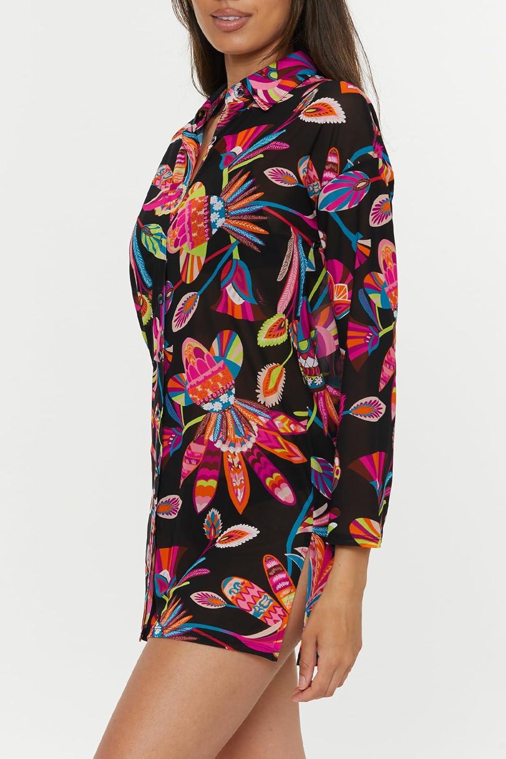 imageTrina Turk Womens Luminary Beach Shirt Casual Floral Print Swimsuit Tops for WomenMulticolor
