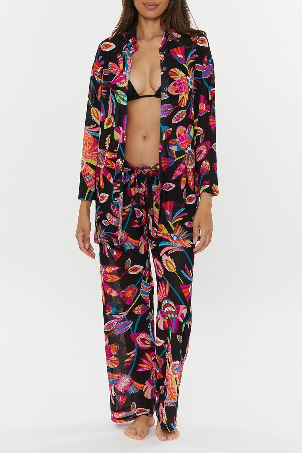 imageTrina Turk Womens Luminary Beach Shirt Casual Floral Print Swimsuit Tops for WomenMulticolor