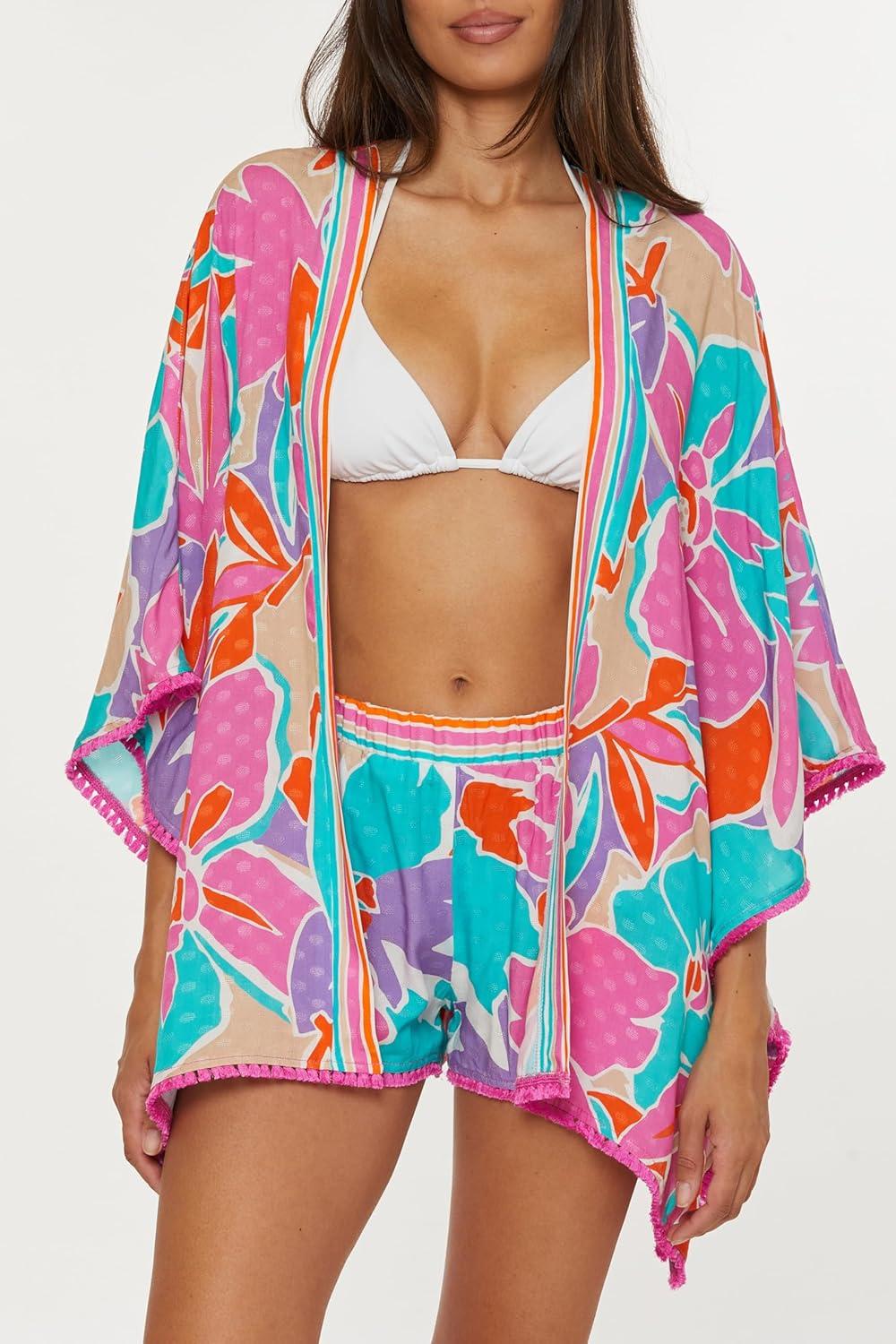 imageTrina Turk Womens Standard Amalfi Border Tunic Casual Beach Cover Ups Multicolor