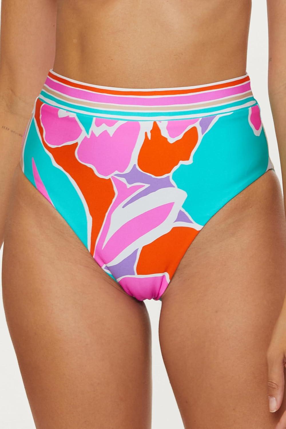 imageTrina Turk Womens Amalfi High Waisted Bikini Bottom Cheeky Coverage Swimwear SeparatesMulticolor